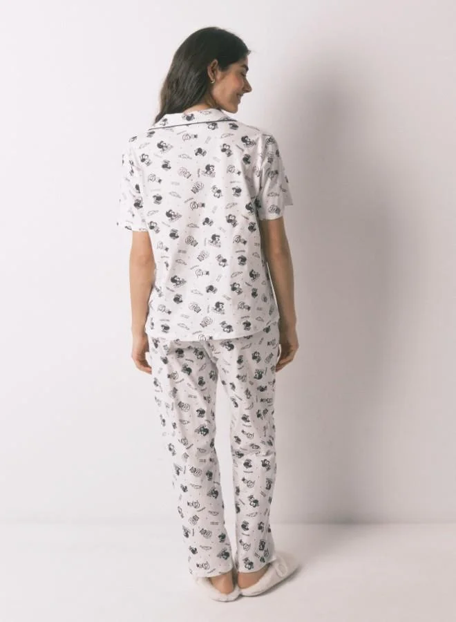 women'secret  White 100% cotton classic pyjamas Mafalda for Women | Best Price UAE